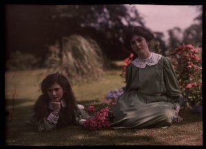 Two Girls in a Garden by Frederick (attr. to) Barnard