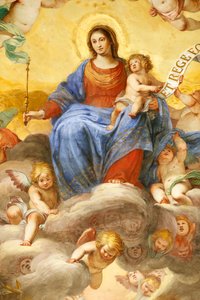 Virgin Mary and child. Fresco. Palazzo Fieschi-Crosa Di Vergagni. Genoa. Italy