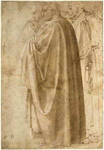 Three Standing Men in Wide Cloaks Turned to the Left by Michelangelo
