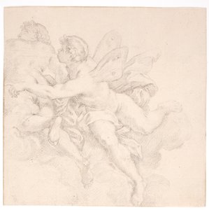Two Figures in the Clouds, One Possibly an Allegory of Wind by after Carlo Maratti