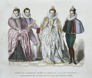 Louise of Lorraine-Vaudemont, wife of Henri III, Duke of Guise, Marguerite of Vaudemont and Anne of Joyeuse by after Chevignard