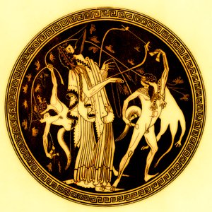 Dionysos and Satyrs, illustration from Greek Vase Paintings by J. E. Harrison and D. S. MacColl, published 1894 by after English School