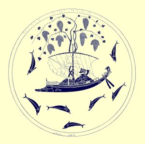 Dionysus at Sea, illustration from Greek Vase Paintings by J. E. Harrison and D. S. MacColl, published 1894 by after English School