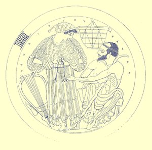 Interior of Cylix by Euphronios, illustration from Greek Vase Paintings by J. E. Harrison and D. S. MacColl, published 1894 by after English School