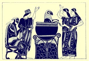 Medea Boiling the Ram, illustration from Greek Vase Paintings by J. E. Harrison and D. S. MacColl, published 1894 by after English School