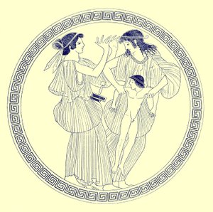 Prokne, Philomela and Itys, illustration from Greek Vase Paintings by J. E. Harrison and D. S. MacColl, published 1894 by after English School