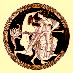 Satyr and Maenad, illustration from Greek Vase Paintings by J. E. Harrison and D. S. MacColl, published 1894 by after English School