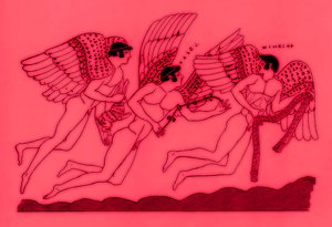 Three Winged Love Gods, illustration from Greek Vase Paintings by J. E. Harrison and D. S. MacColl, published 1894 by after English School