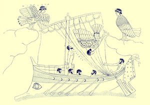 Ulysses and the Sirens, illustration from Greek Vase Paintings by J. E. Harrison and D. S. MacColl, published 1894