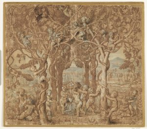 Putti Harvesting Wine and Playing with a Billy Goat by after Giulio Romano