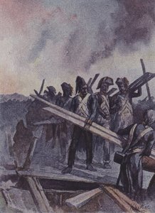 French Soldiers Building a Pontoon Bridge at the Battle of Arcole, Italy, 1796