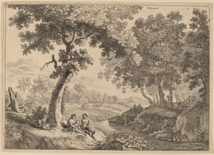 Satyr Family Seated under a Tree by after Herman van Swanevelt