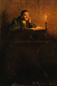 A neat and shrivelled gentleman sat at a desk by after Howard Pyle