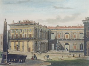 Internal Courtyard of Palazzo Pitti, Florence, Engraved by Johann Falkeisen and Coloured by L. Cherbuin