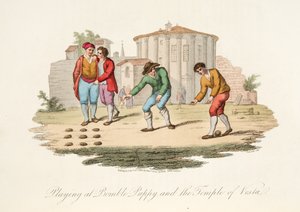 Playing at Bomble Puppy and the Temple of Vest, from Italian Scenery, representing the Manners, Customs and Amusements of the different States of Italy, pub. 1806