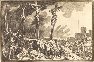 Christ on the Cross between the Two Thieves by after Sébastien Le Clerc I