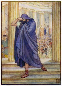 He left the assembly, hiding his face in his cloak