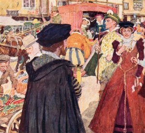 Shakespeare Observing the Foolish Fashions and Antics of the Fops on Ludgate Hill, London by after William Hatherell