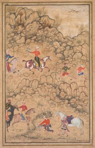 Hunting with Falcons in a Landscape by attributed to Abd al Samad (Persian, c. 1510–1600)