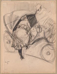 Woman Entering a Fiacre (recto) by attributed to Jean Louis Forain