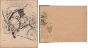 Woman Entering a Fiacre (recto); Right Profile of Man Wearing Tall Hat (verso)