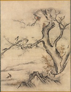 Flowers and Birds in a Spring Landscape by attributed to Kano Motonobu