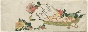 Basket with Fan, Chrysanthemums, and Mushrooms by attributed to Katsushika Hokusai