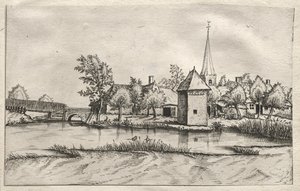 Views of Villages in Brabant and Campine: A Moated Village by attributed to Master of the Small Landscapes