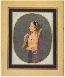 Court Lady Singing and Playing the Vina by attributed to Muhammad Rizavi Hindi