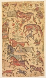 A Marbled Picture of Rustam Catching Rakhsh by attributed to Shafi