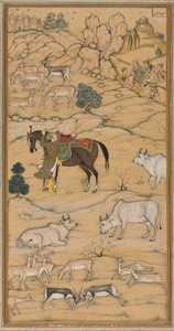 Akbar Mounting his Horse (from the Chester Beatty Akbar Nama) by attributed to Sur Das Gujarati