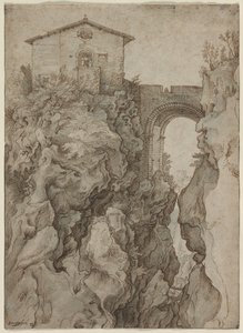 Ponte San Rocco at Tivoli by attributed to Willem van Niewlandt