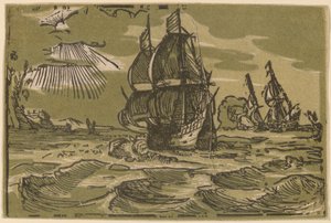 Two Three-Master Ships off a Coastline by attributed to workshop of Willem Jansz. Blaeu
