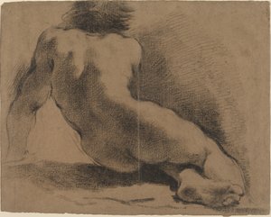 Seated Nude Boy Seen from the Back by called Guercino Giovanni Francesco Barbieri