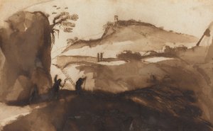 Shepherds Peering into a Chasm by called Guercino Giovanni Francesco Barbieri
