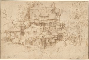 A Complex of Rustic Houses Built Over Ruins by circle of Giorgione