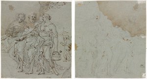 Lot and His Daughters (recto) Sketch for Lot and His Daughters (verso) by circle of Pietro da Cortona
