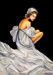Pensive Woman In White by dragonfly