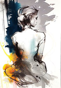 A Painting of a Woman Sitting, Serenity in Silhouette by F. Abderrahim