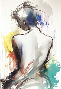 Woman Sitting with Her Back Towards by F. Abderrahim
