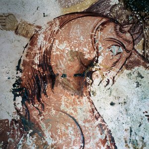 Horse, fresco in Byzantine church in Mournies, Crete, Greece