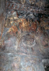 Saints, fresco on ceiling of church of Agia Paraskevi, Anisaraki, Crete, Greece