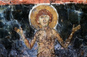 Christ, fresco in the Byzantine church of Agios Georgios Sfakiotis, Diavaide, Crete, Greece