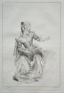 Woman Holding a Fan by possibly by Benoit II Audran