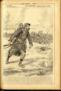 Agenda Buvard du Bon Marche 1917 - Illustration of Job: Marne September 1914 - War of 14-18, Marne, Great Battles, Battle of Marne - Soldiers by pseudonym for Onfray de Breville Jacques Job