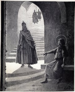 Be a Christian, I will make you knight: the words of Louis IX said Saint Louis to a buckwheat chief who entered the prison to make himself a knight. Illustration of Job (Jacques Marie Gaston Onfray de Breville) by pseudonym for Onfray de Breville Jacques Job