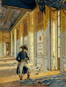 French Revolution of 1789: Napoleon I Bonaparte in the Throne Hall at the Tuileries Palace after the passage of the revolutionaries. The wall reads: 