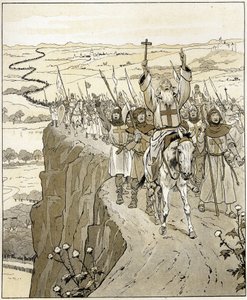 God wants it: Words of the crowd who followed Peter the Hermit, French religious of the 11th century, preaching the deliverance of the holy places on the road to Jerusalem. Illustration of Job (Jacques Marie Gaston Onfray de Breville) by pseudonym for Onfray de Breville Jacques Job