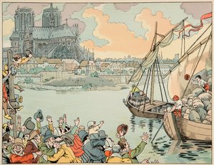 Illustration from the Book Le Bon Roy Henri, Illustrated by Jacques Marie Gaston Onfray de Breville dit JOB: Paris Refuitaille by pseudonym for Onfray de Breville Jacques Job