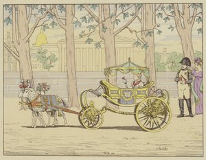 Napoleon Watching the King of Italy Taking His First Steps in a Carriage Pulled by Goats by pseudonym for Onfray de Breville Jacques Job